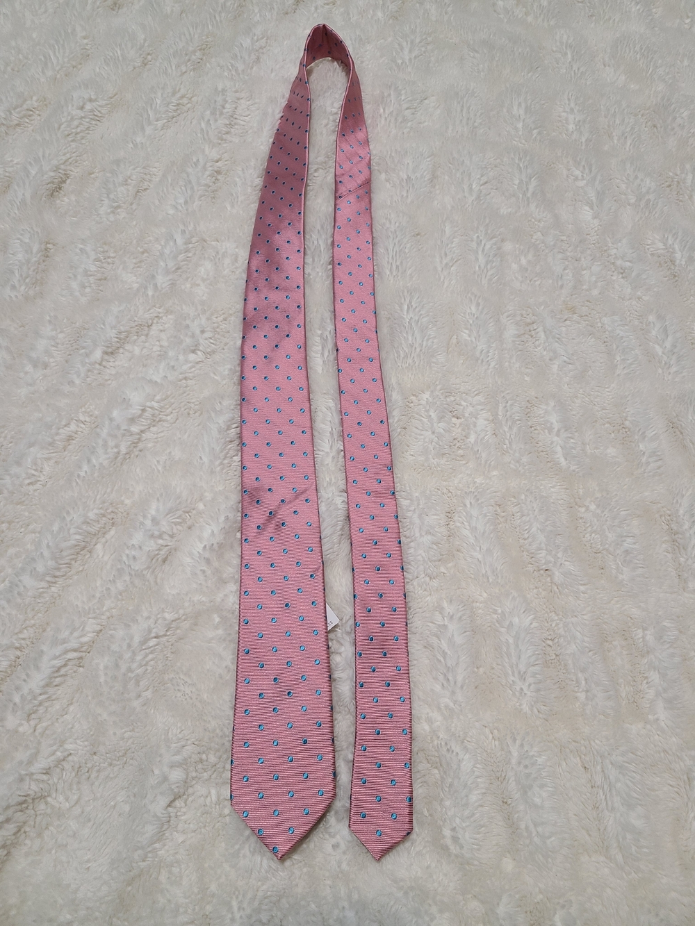 J. Crew Pink Silk Tie with Blue Microdots